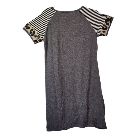 Women summer Twist Knot T-Shirt Dress Casual Short Sleeve Gray Size Medium - Picture 2 of 8